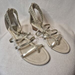 Ralph Lauren Gold Metallic Meira Wedge Gladiator Leather Sandal Fancy - SIZE 8 B